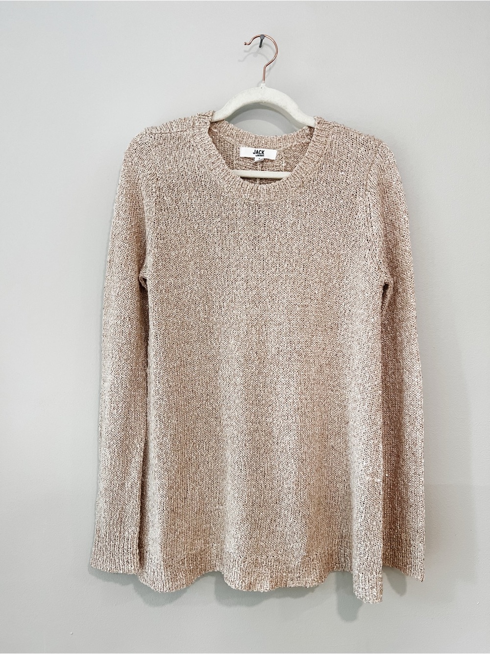 Jack by BB Dakota Metallic Split Back Sweater Neutral Champagne NYE Holiday Sz S